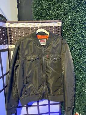 Levi's Men's Nylon Bomber Varsity Trucker Jacket With Orange Lining
